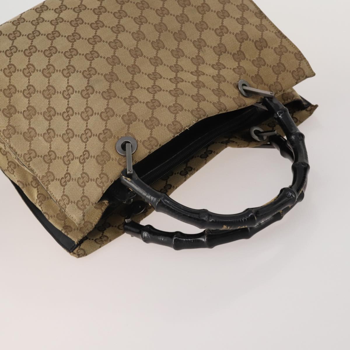 GUCCI GG Canvas Bamboo Hand Bag 3 Set Black Beige Auth 187895
