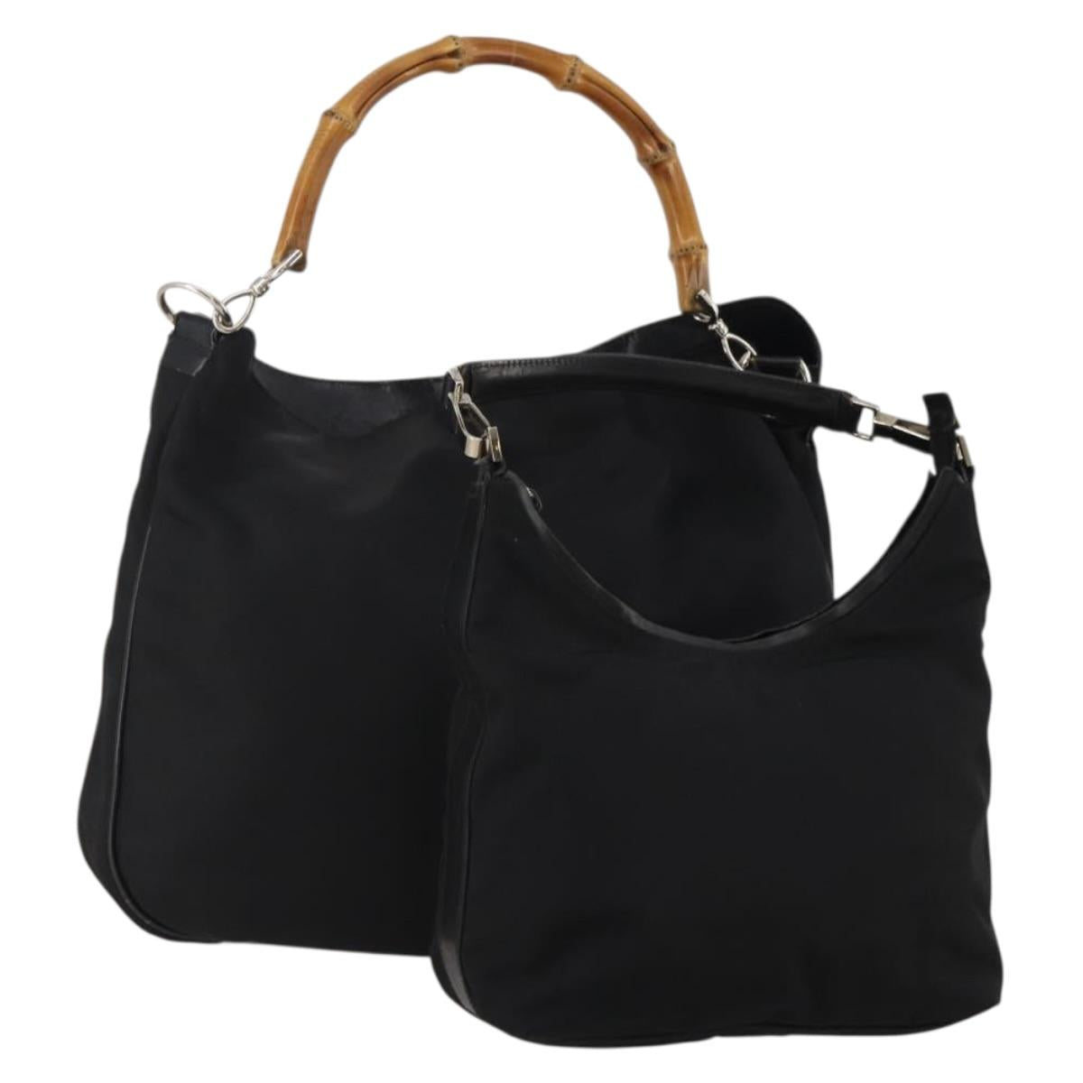 GUCCI Bamboo Shoulder Bag Nylon 2 Set Black Auth 187896