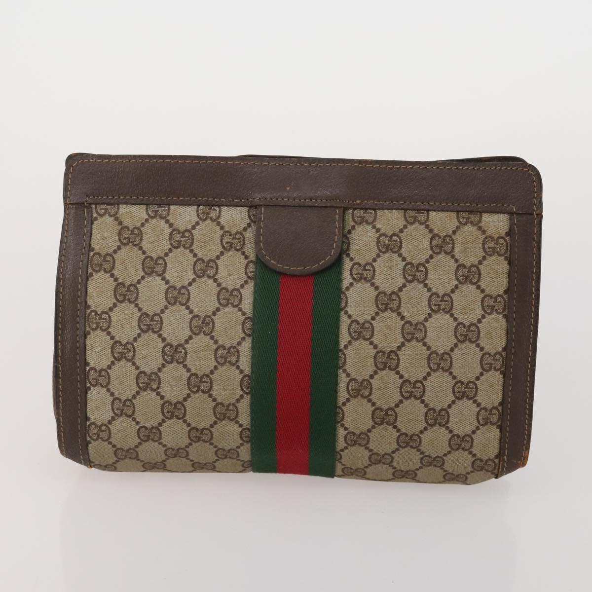 GUCCI GG Supreme Web Sherry Line Bag PVC Suede 3 Set Beige Brown Auth 187898