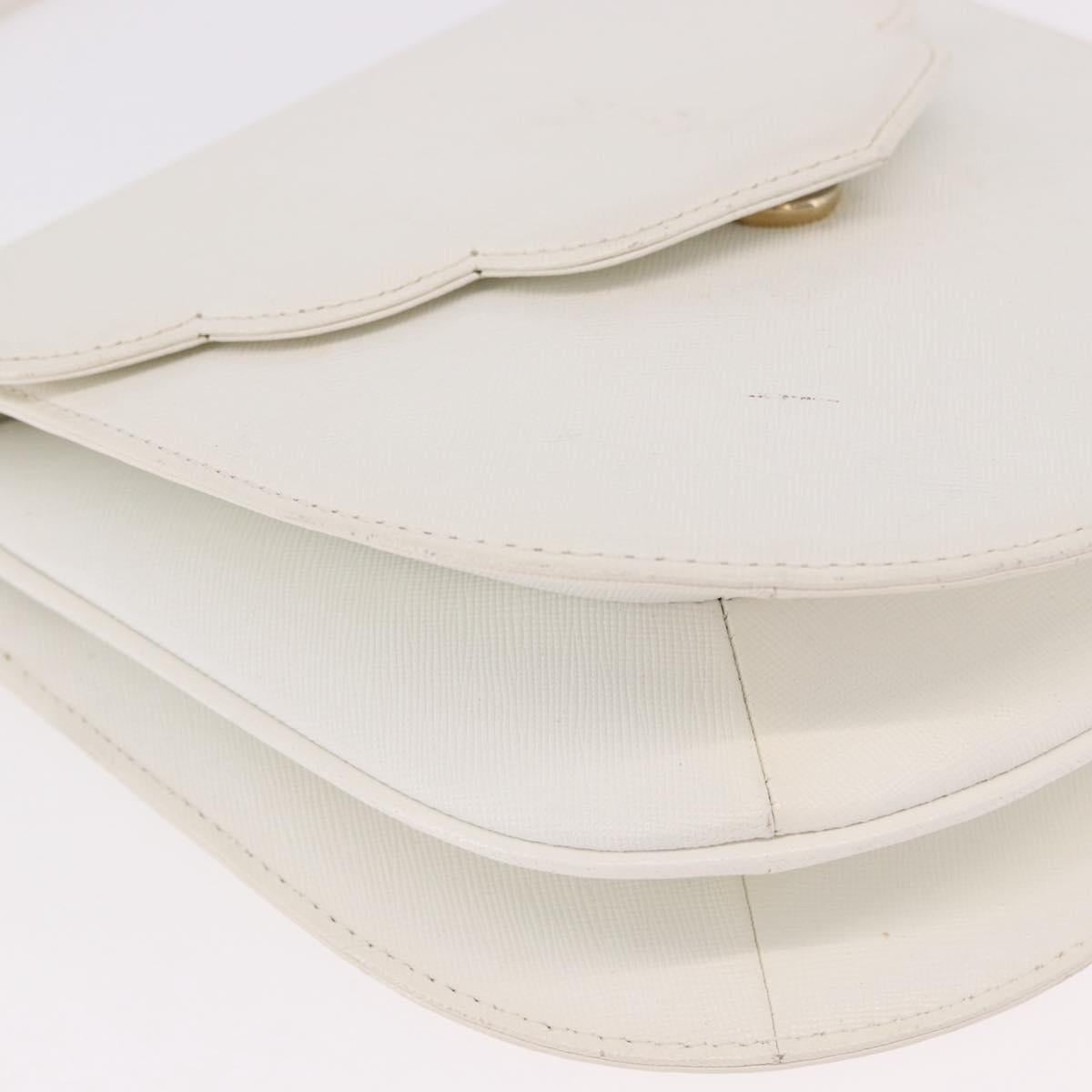 SAINT LAURENT Leather Shoulder Bag White Gold Auth 187920A