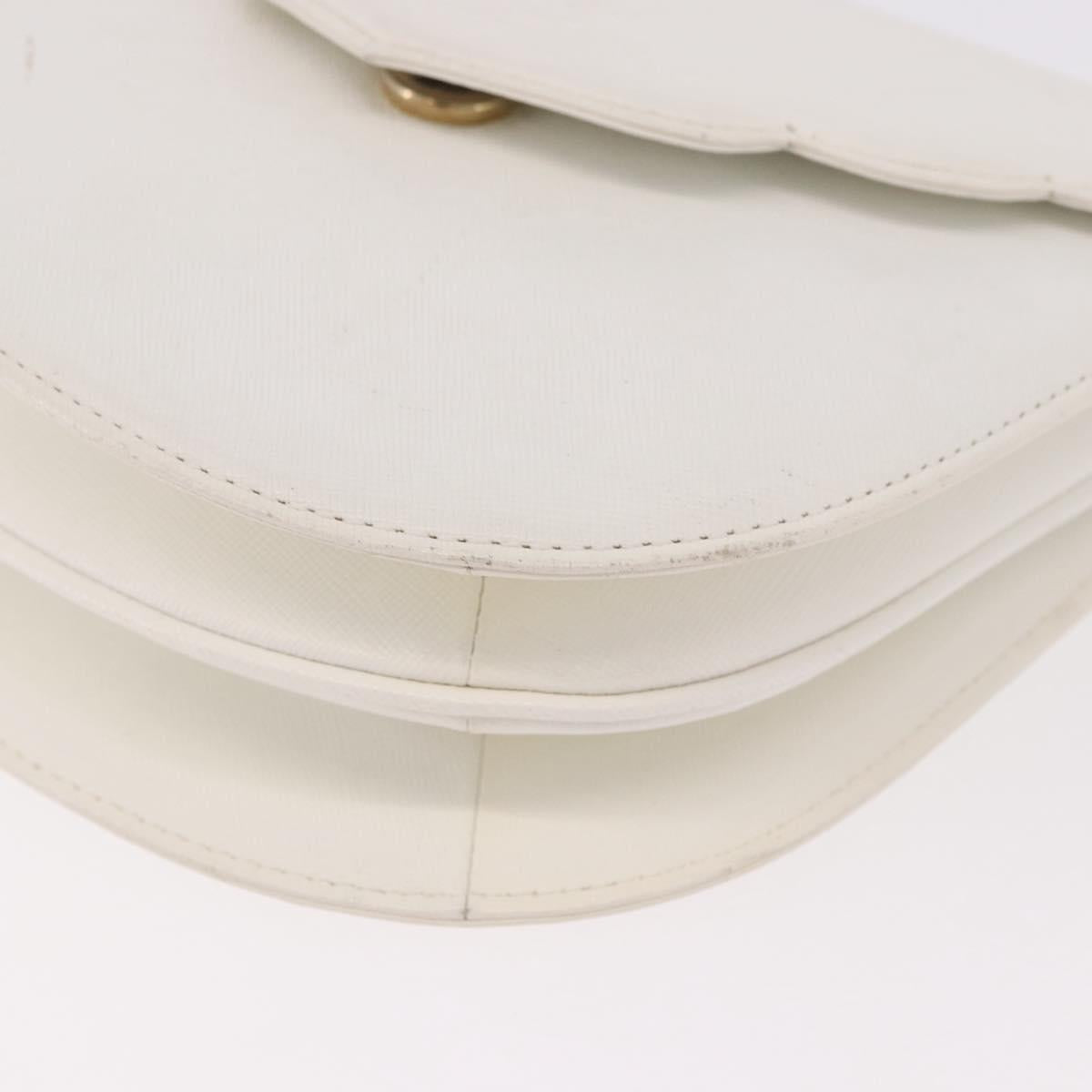 SAINT LAURENT Leather Shoulder Bag White Gold Auth 187920A