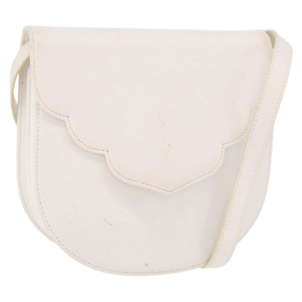 SAINT LAURENT Leather Shoulder Bag White Gold Auth 187920A
