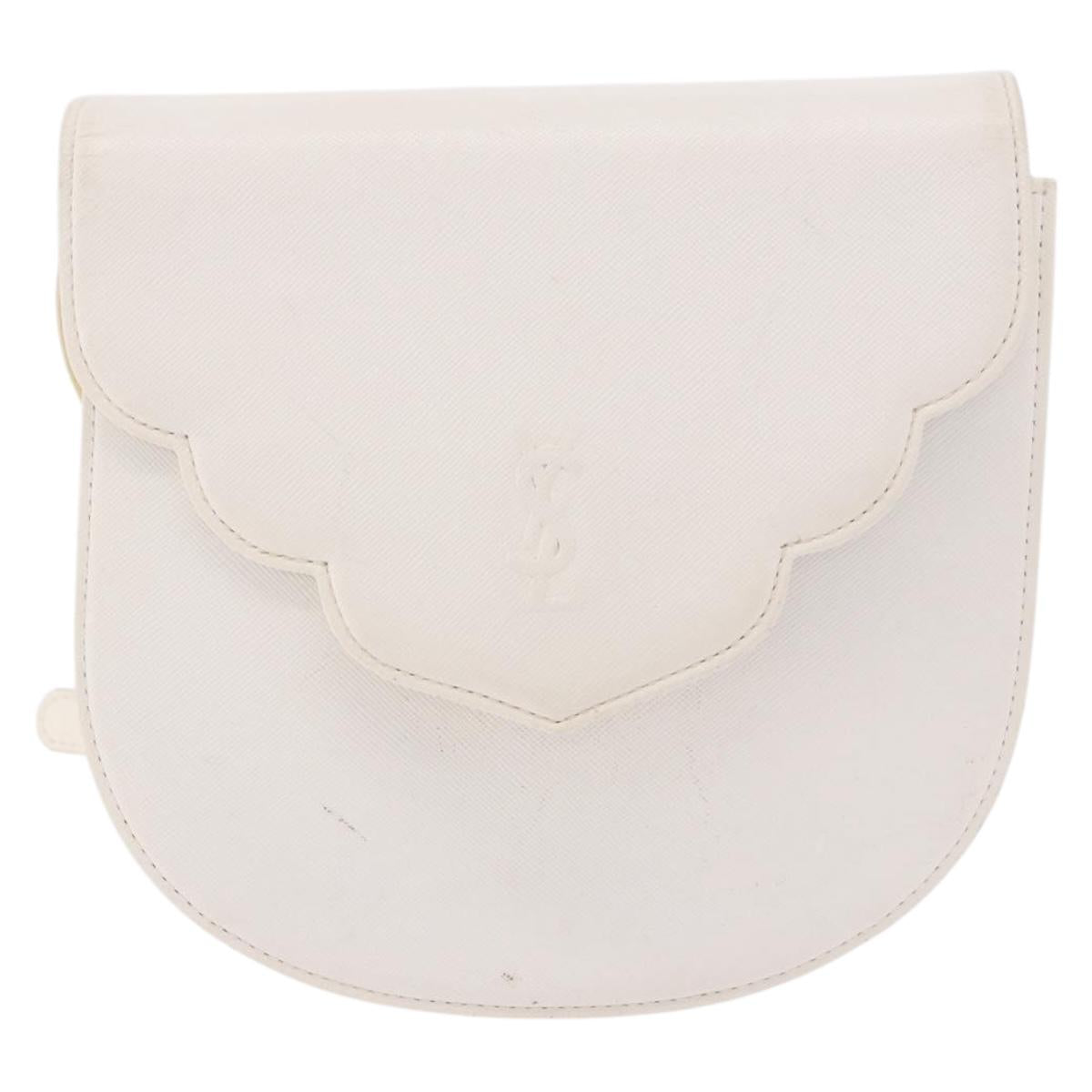 SAINT LAURENT Leather Shoulder Bag White Gold Auth 187920A