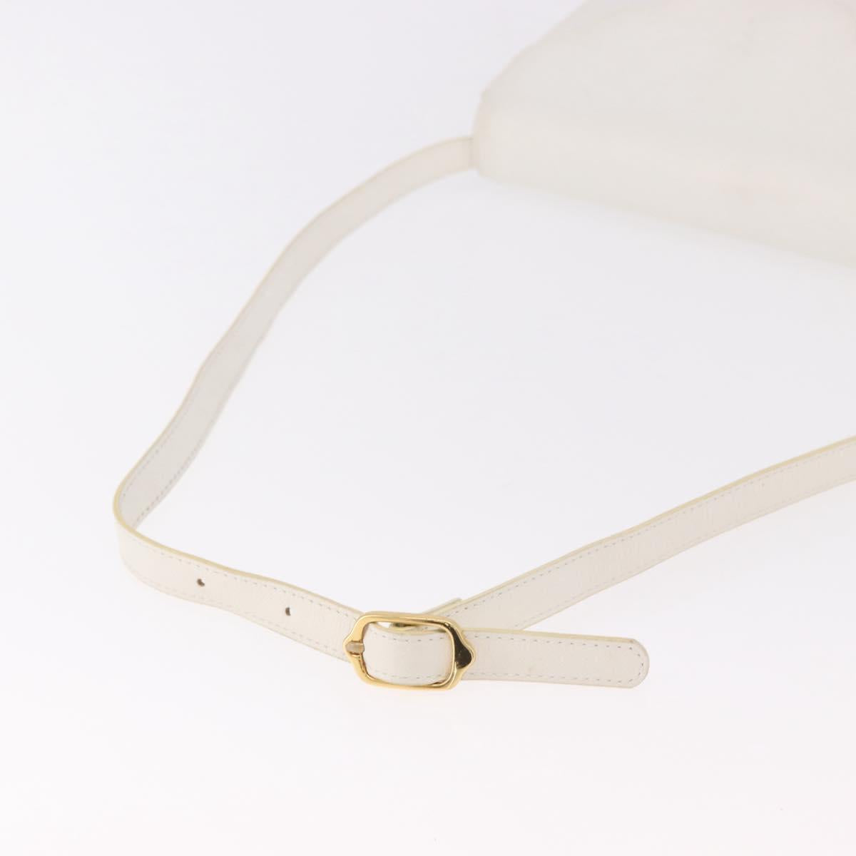 SAINT LAURENT Leather Shoulder Bag White Gold Auth 187920A