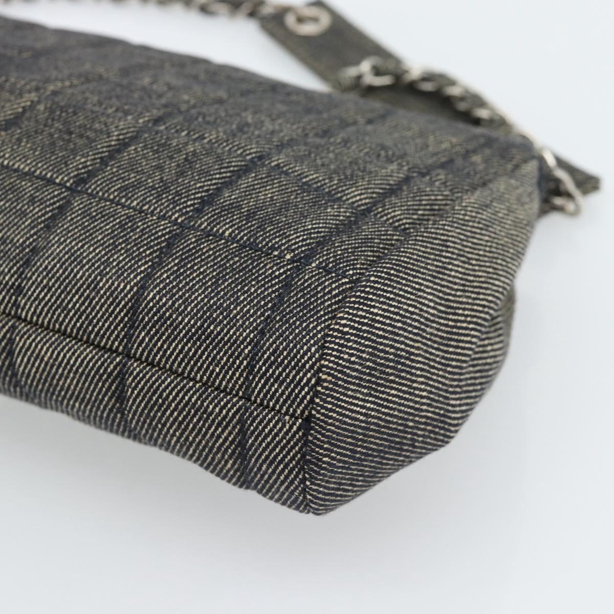 CHANEL Choco Bar Shoulder Bag Canvas Gray Silver CC Auth 187921V