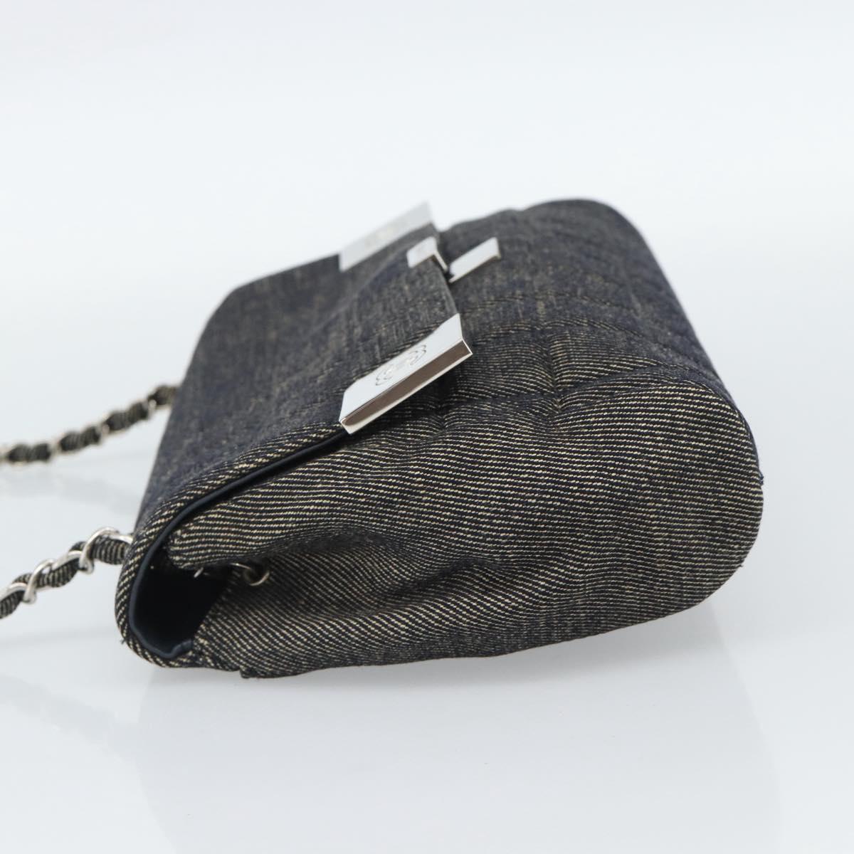 CHANEL Choco Bar Shoulder Bag Canvas Gray Silver CC Auth 187921V