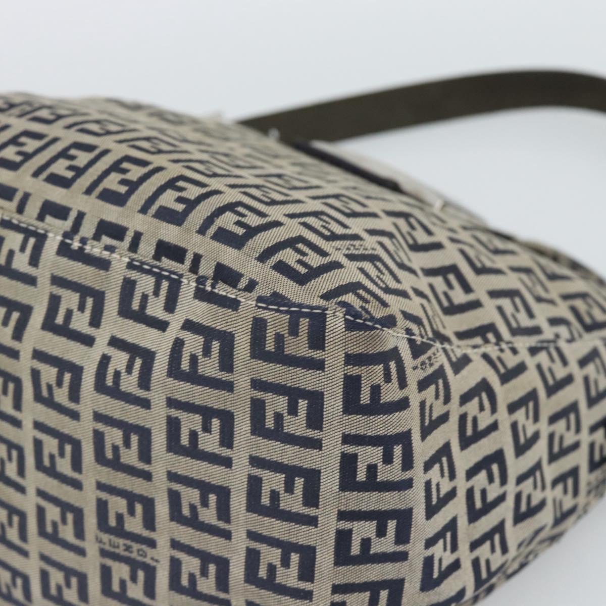 FENDI Mamma Baguette Zucchino Canvas Shoulder Bag Navy Silver Auth 187922V