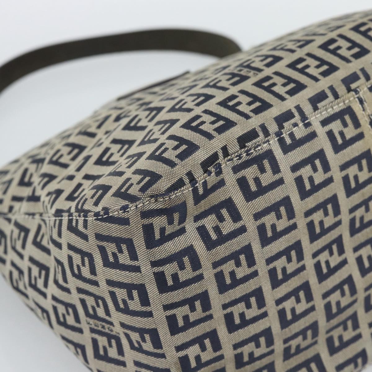 FENDI Mamma Baguette Zucchino Canvas Shoulder Bag Navy Silver Auth 187922V