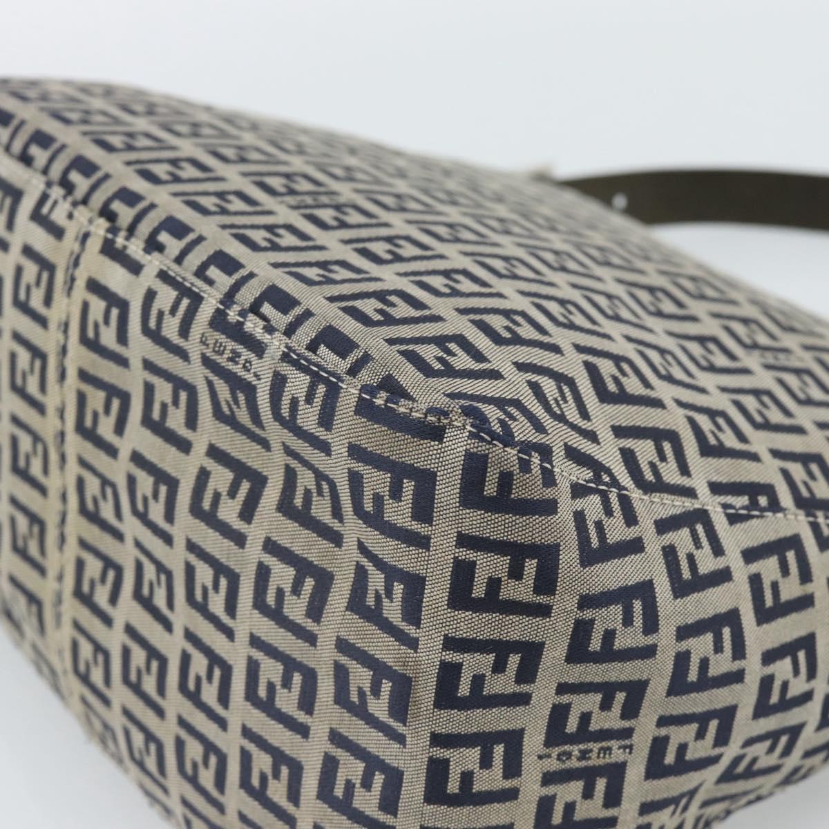 FENDI Mamma Baguette Zucchino Canvas Shoulder Bag Navy Silver Auth 187922V