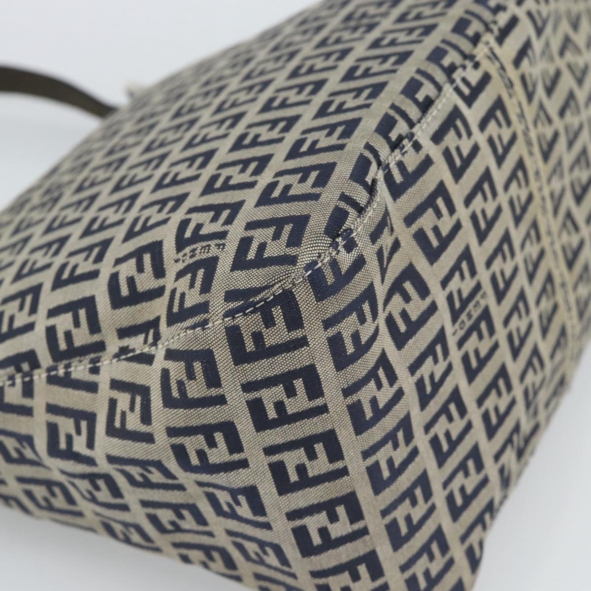 FENDI Mamma Baguette Zucchino Canvas Shoulder Bag Navy Silver Auth 187922V