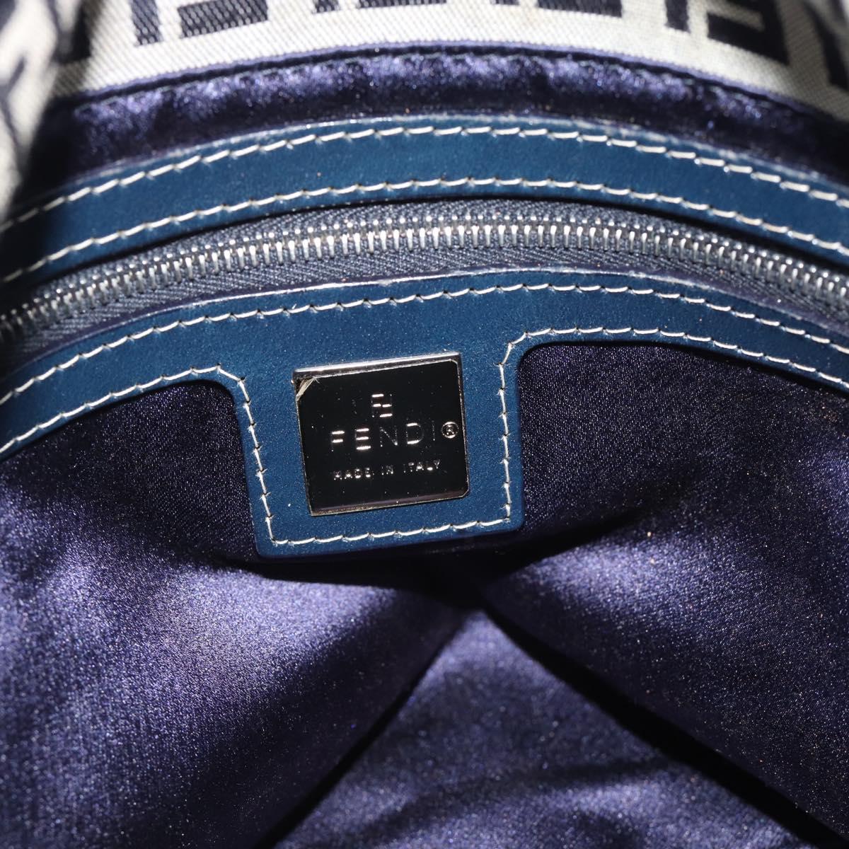 FENDI Mamma Baguette Zucchino Canvas Shoulder Bag Navy Silver Auth 187922V