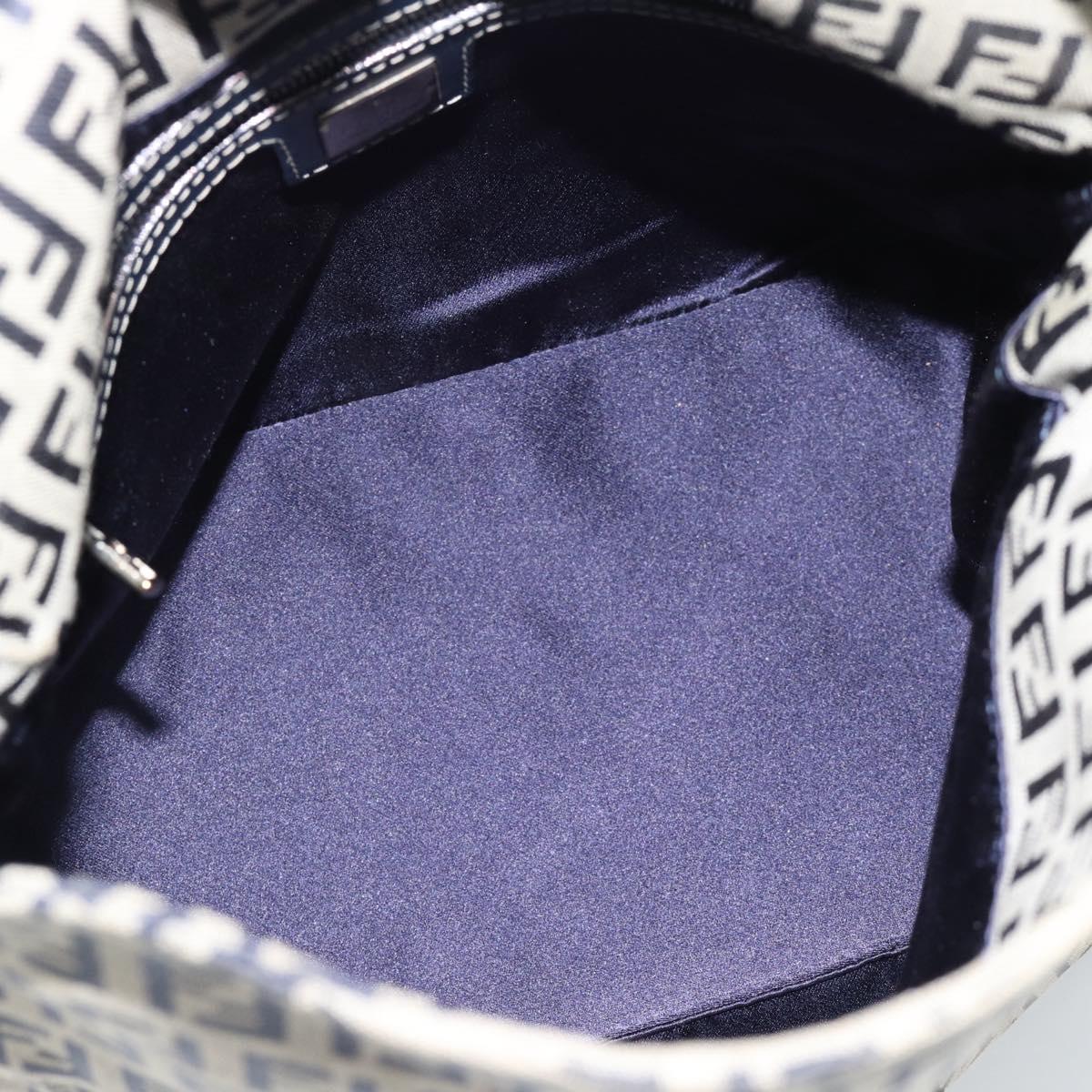 FENDI Mamma Baguette Zucchino Canvas Shoulder Bag Navy Silver Auth 187922V