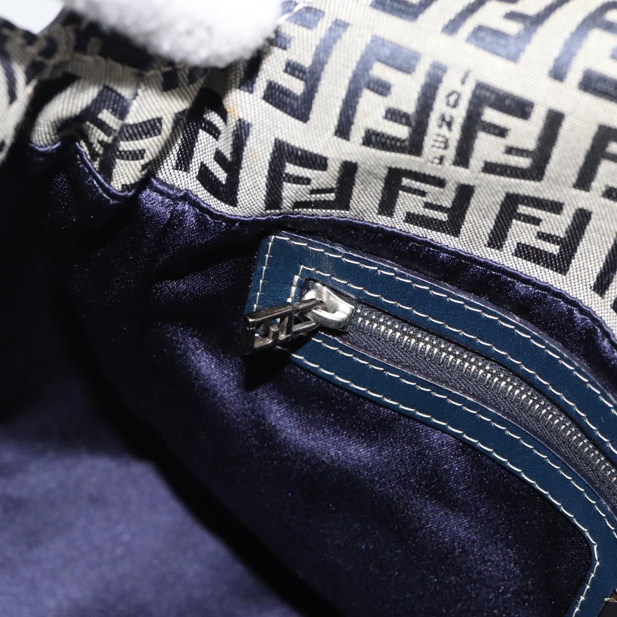 FENDI Mamma Baguette Zucchino Canvas Shoulder Bag Navy Silver Auth 187922V