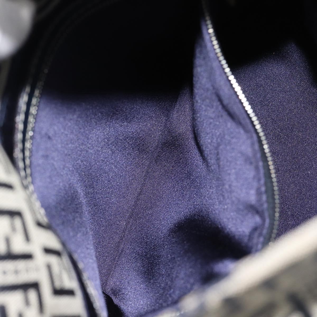 FENDI Mamma Baguette Zucchino Canvas Shoulder Bag Navy Silver Auth 187922V