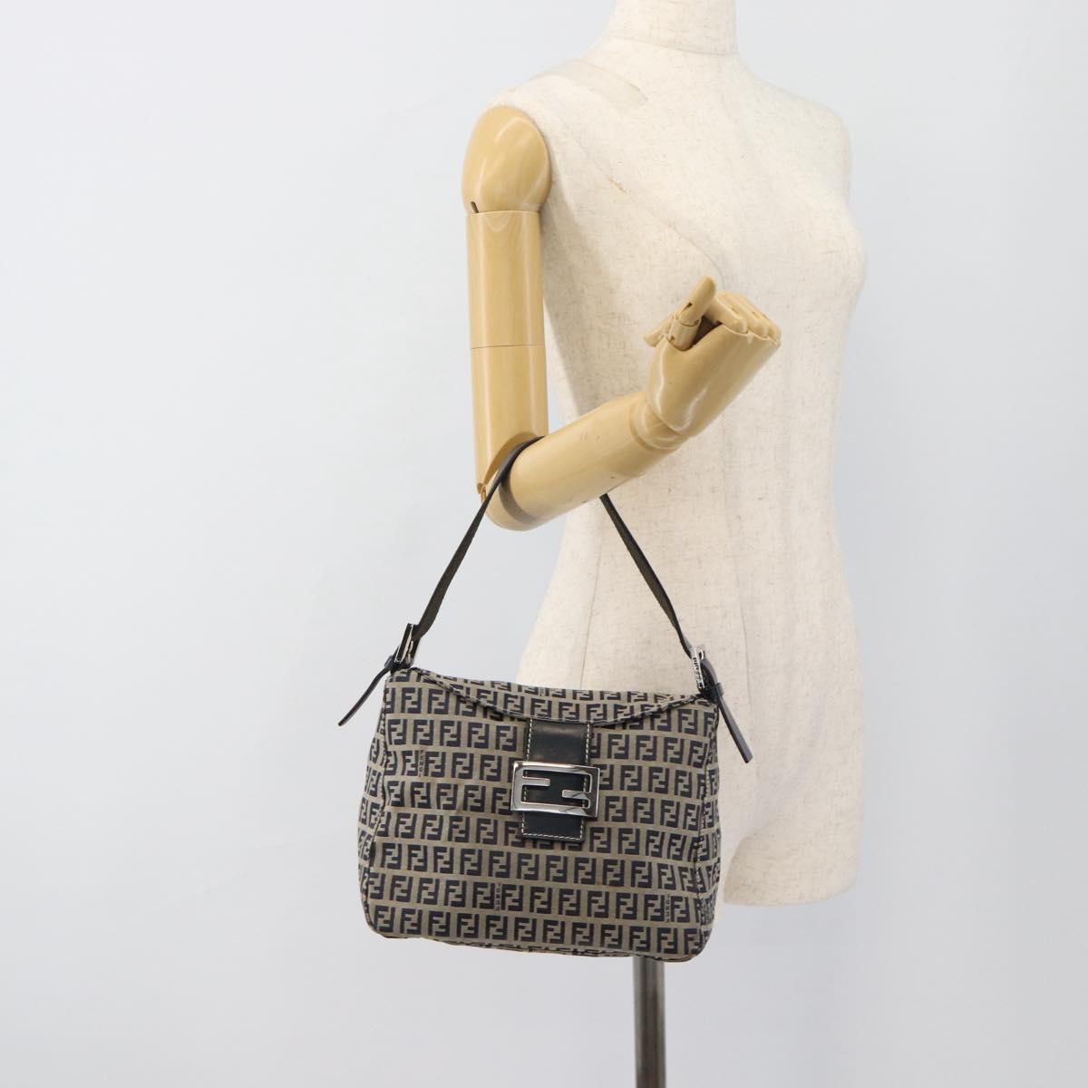 FENDI Mamma Baguette Zucchino Canvas Shoulder Bag Navy Silver Auth 187922V