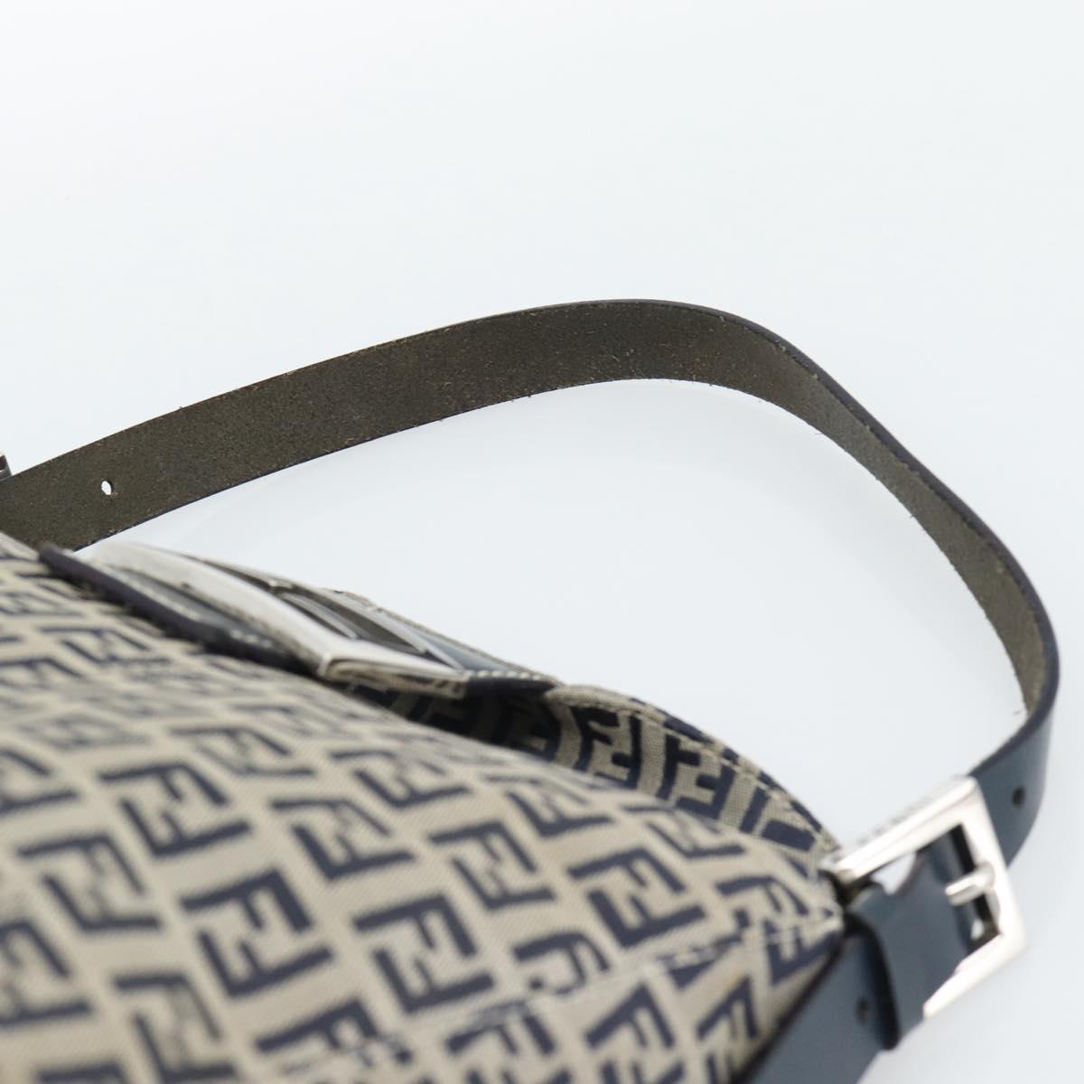 FENDI Mamma Baguette Zucchino Canvas Shoulder Bag Navy Silver Auth 187922V