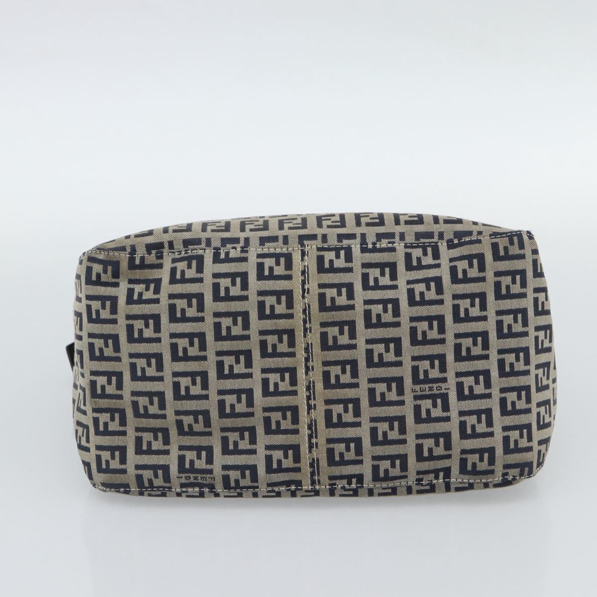 FENDI Mamma Baguette Zucchino Canvas Shoulder Bag Navy Silver Auth 187922V