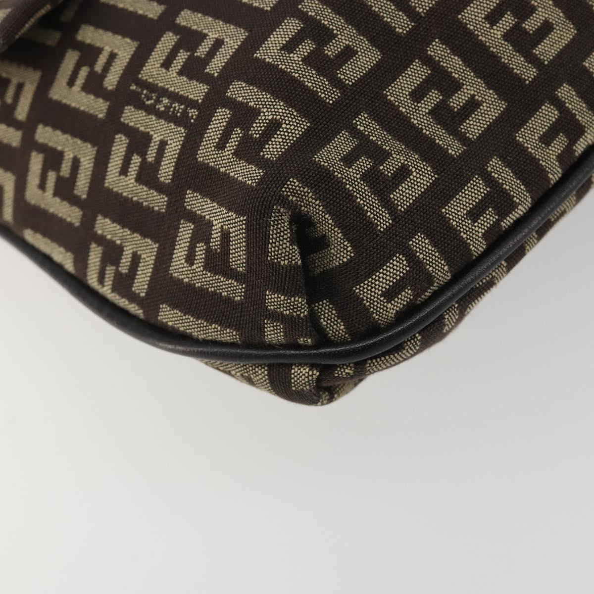FENDI Mamma Baguette Zucchino Canvas Shoulder Bag Brown Silver Auth 187923A
