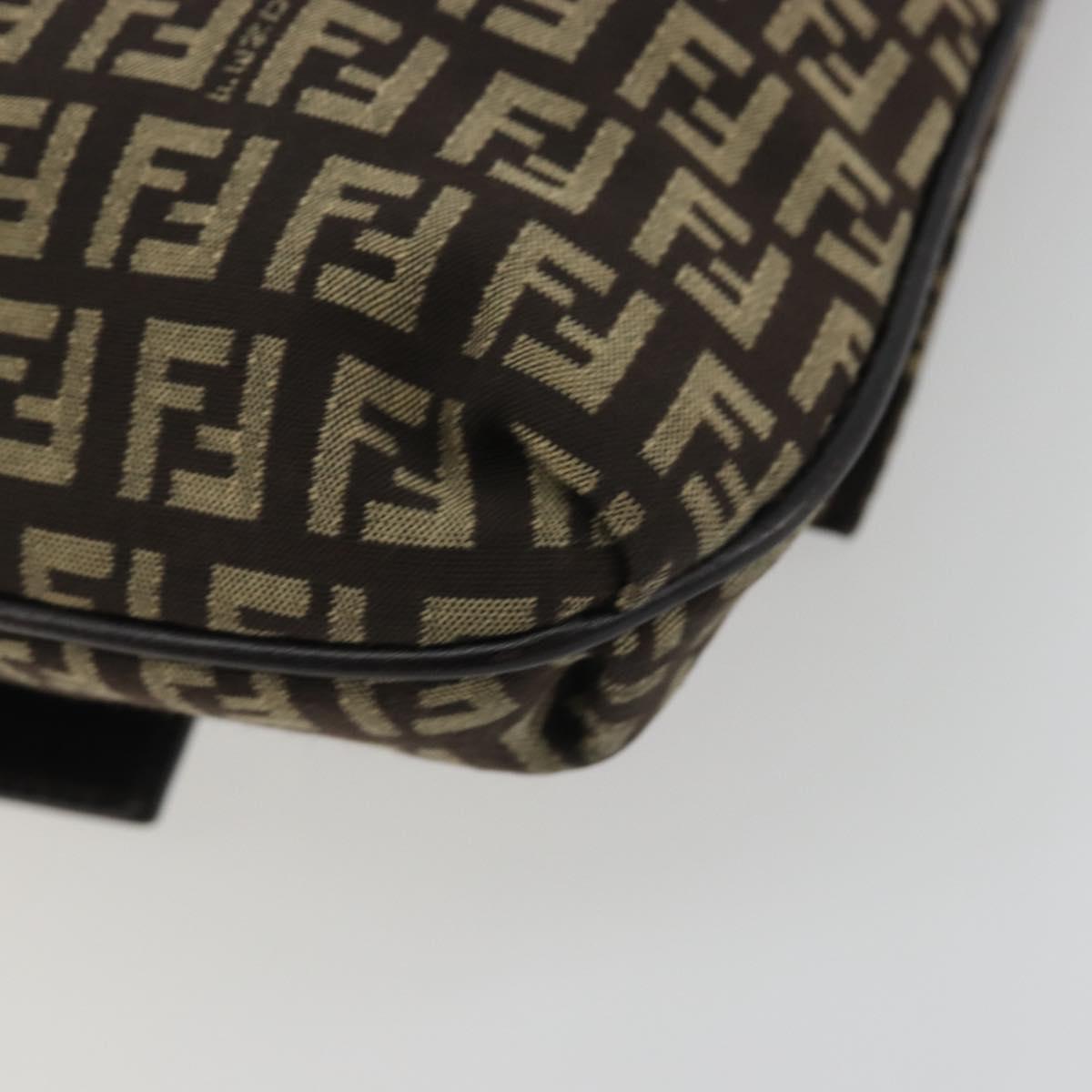 FENDI Mamma Baguette Zucchino Canvas Shoulder Bag Brown Silver Auth 187923A