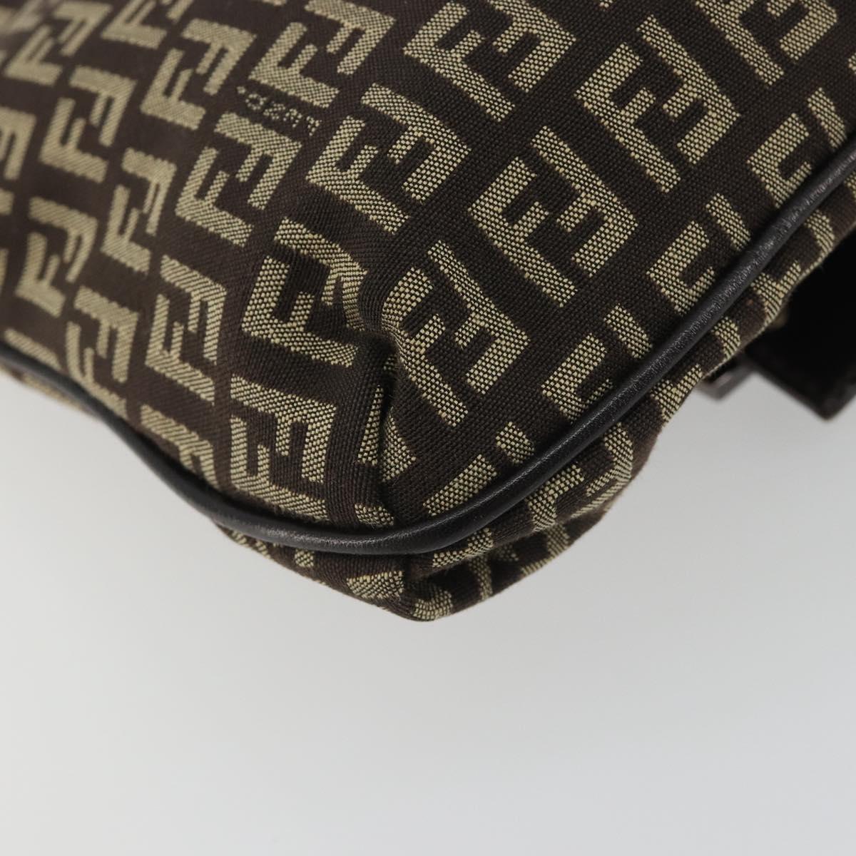 FENDI Mamma Baguette Zucchino Canvas Shoulder Bag Brown Silver Auth 187923A