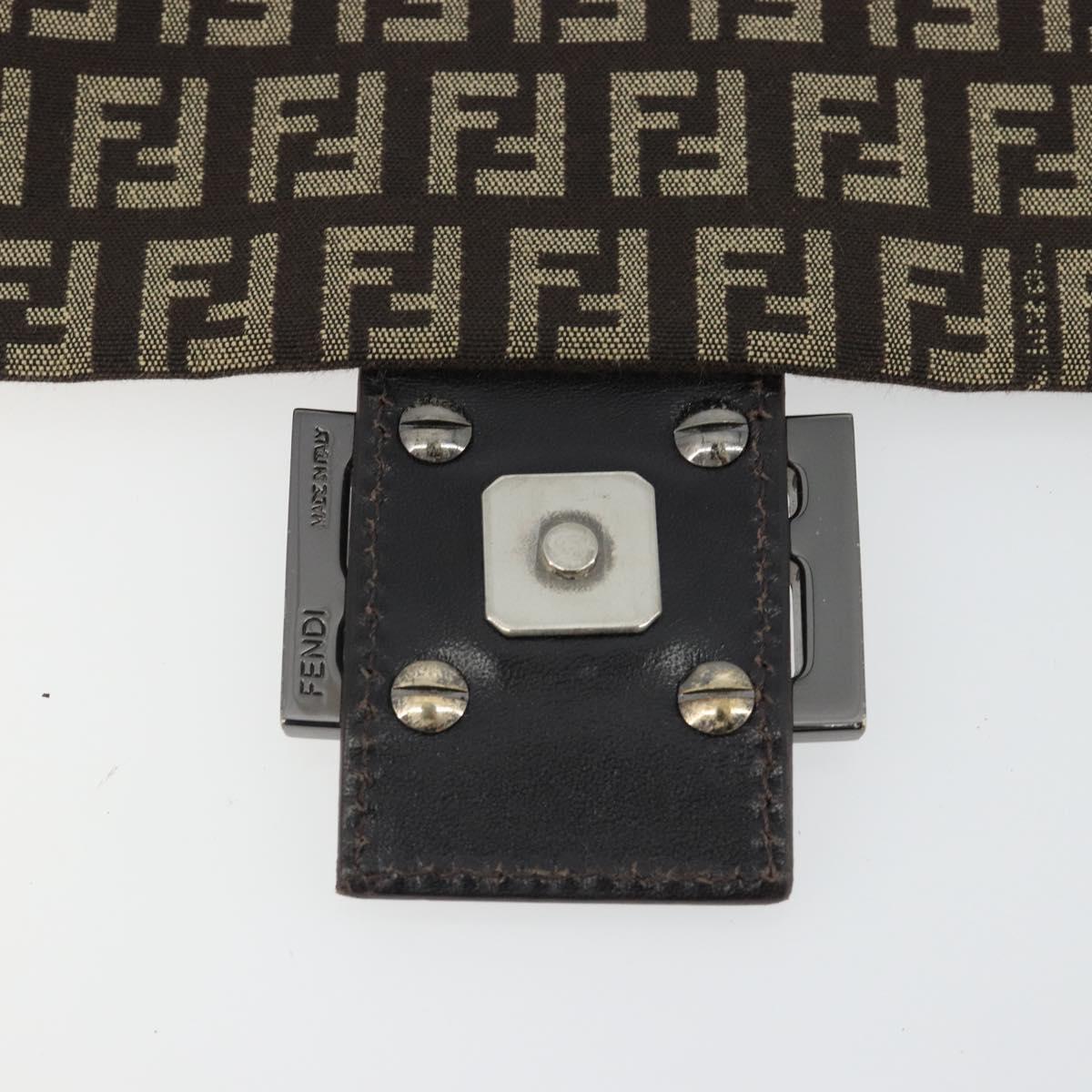 FENDI Mamma Baguette Zucchino Canvas Shoulder Bag Brown Silver Auth 187923A