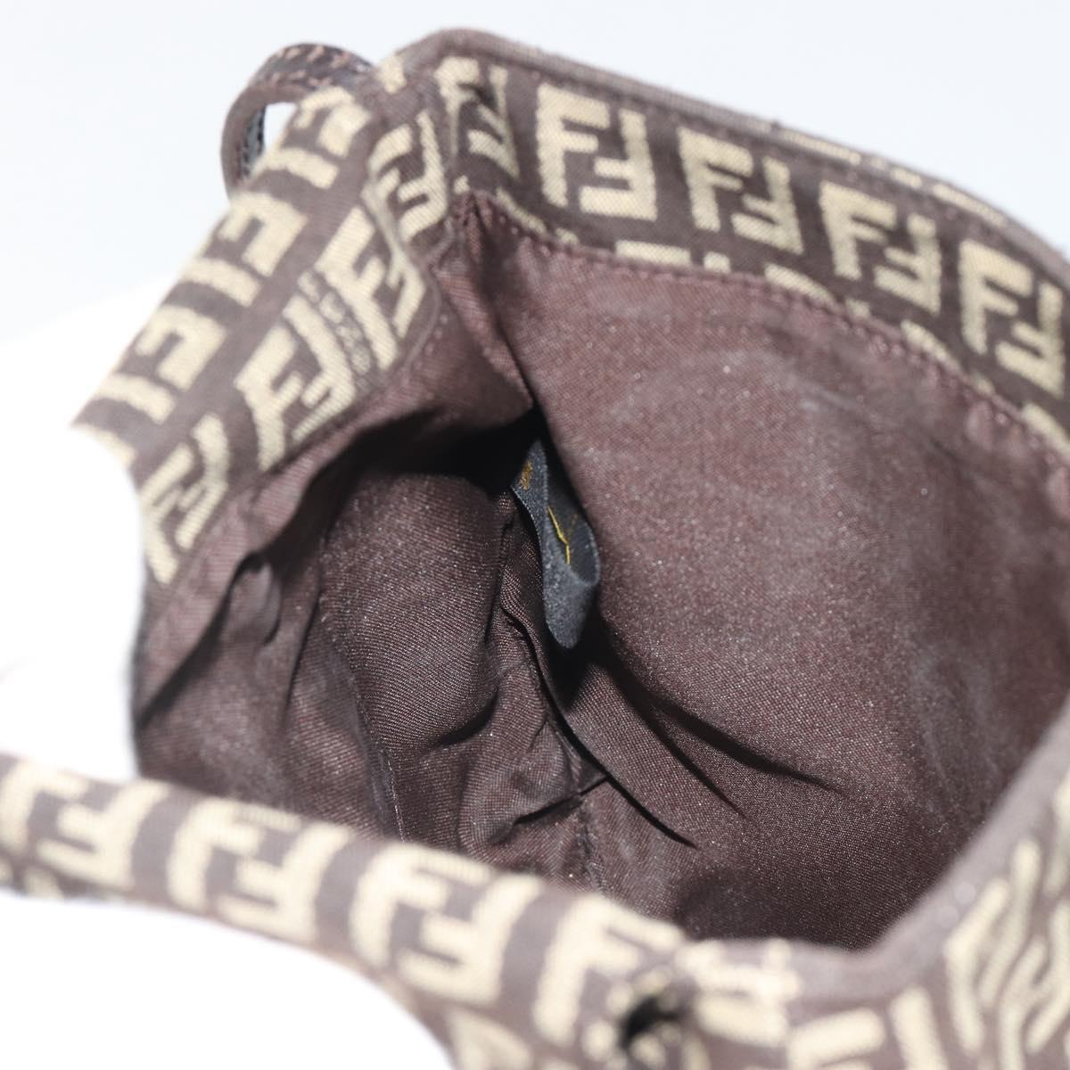 FENDI Mamma Baguette Zucchino Canvas Shoulder Bag Brown Silver Auth 187923A