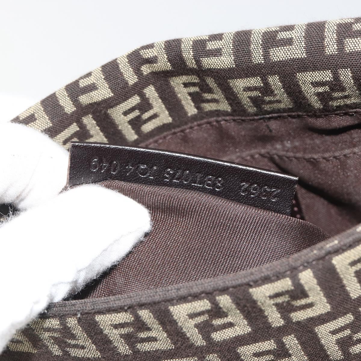 FENDI Mamma Baguette Zucchino Canvas Shoulder Bag Brown Silver Auth 187923A