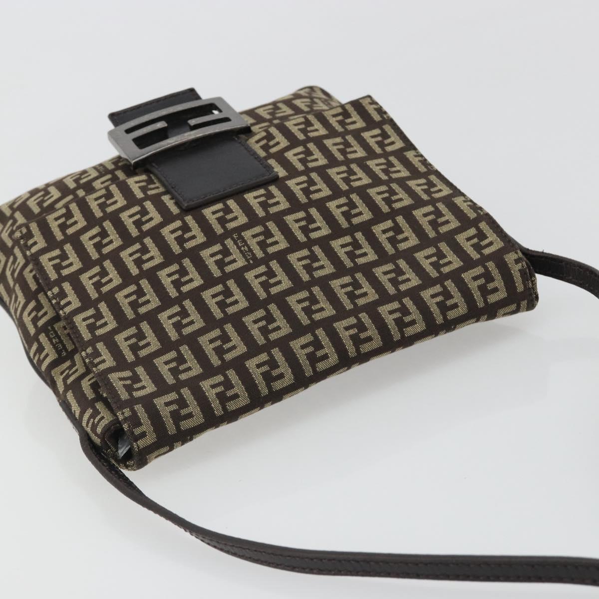 FENDI Mamma Baguette Zucchino Canvas Shoulder Bag Brown Silver Auth 187923A