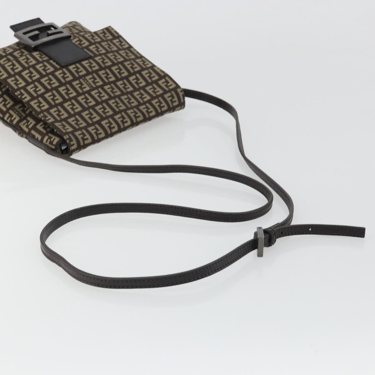FENDI Mamma Baguette Zucchino Canvas Shoulder Bag Brown Silver Auth 187923A