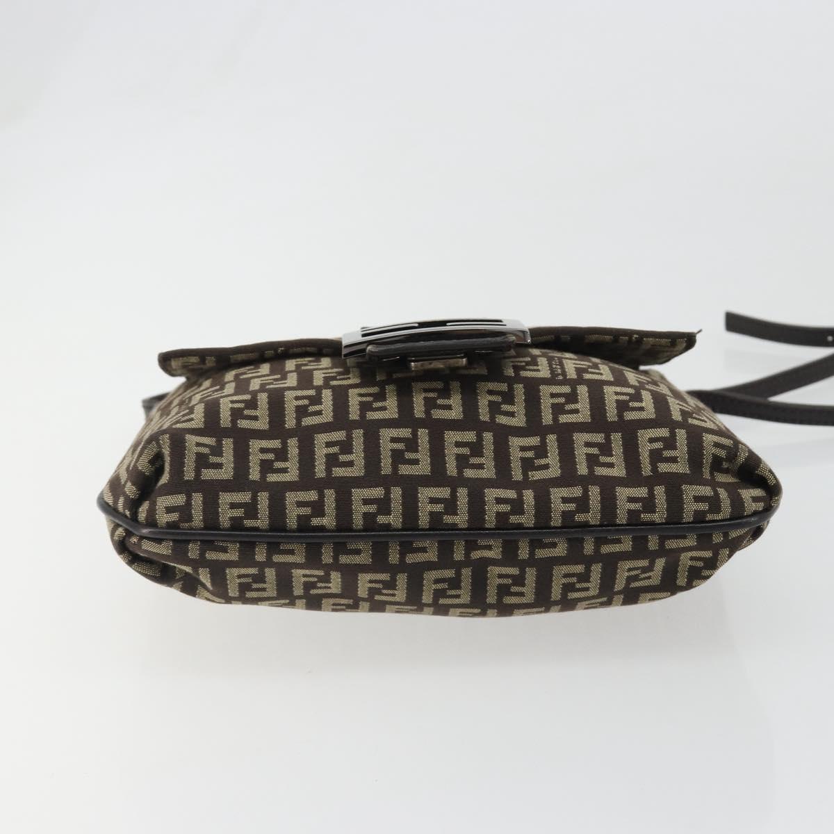 FENDI Mamma Baguette Zucchino Canvas Shoulder Bag Brown Silver Auth 187923A