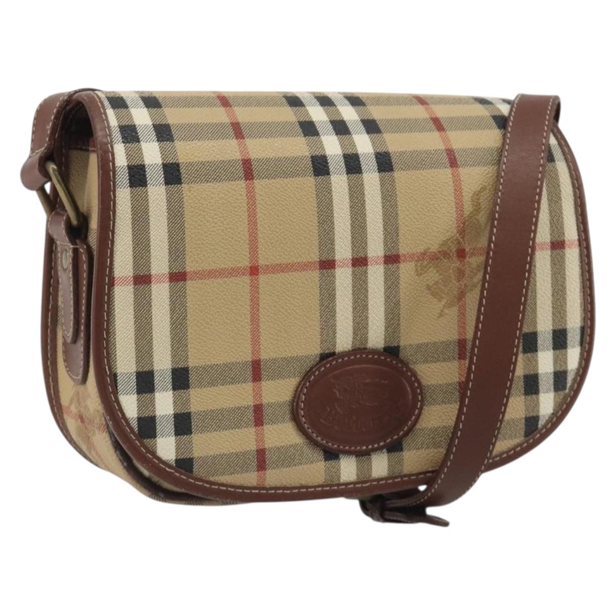 Burberrys Nova Check Shoulder Bag PVC Beige Gold Auth 187924