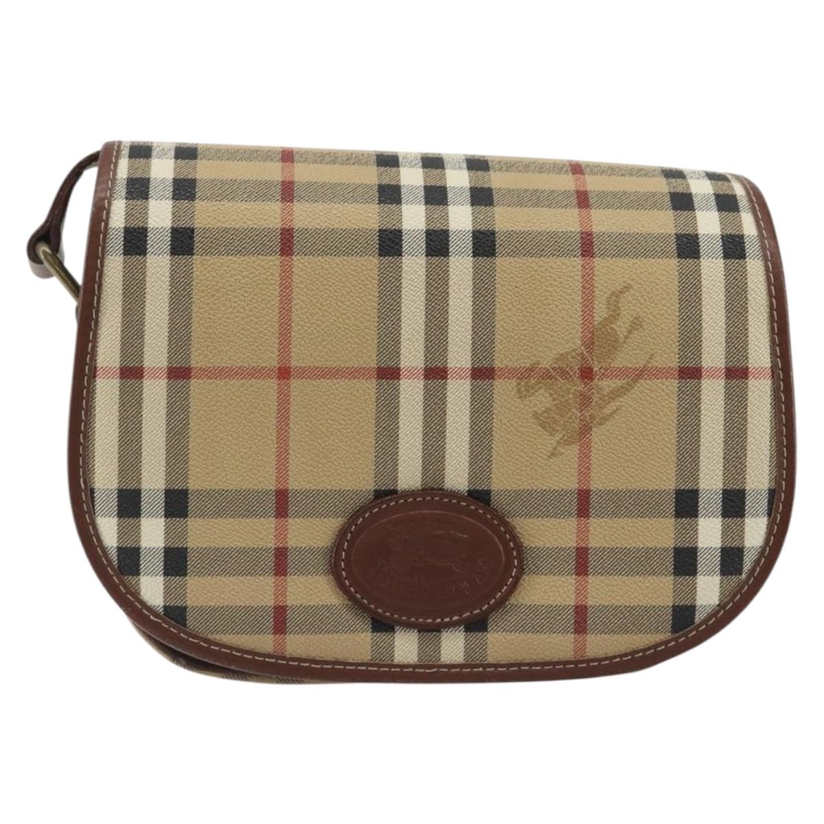 Burberrys Nova Check Shoulder Bag PVC Beige Gold Auth 187924