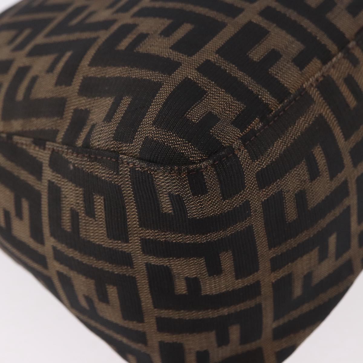 FENDI Mamma Baguette Zucca Canvas Shoulder Bag Brown Silver Auth 187925A