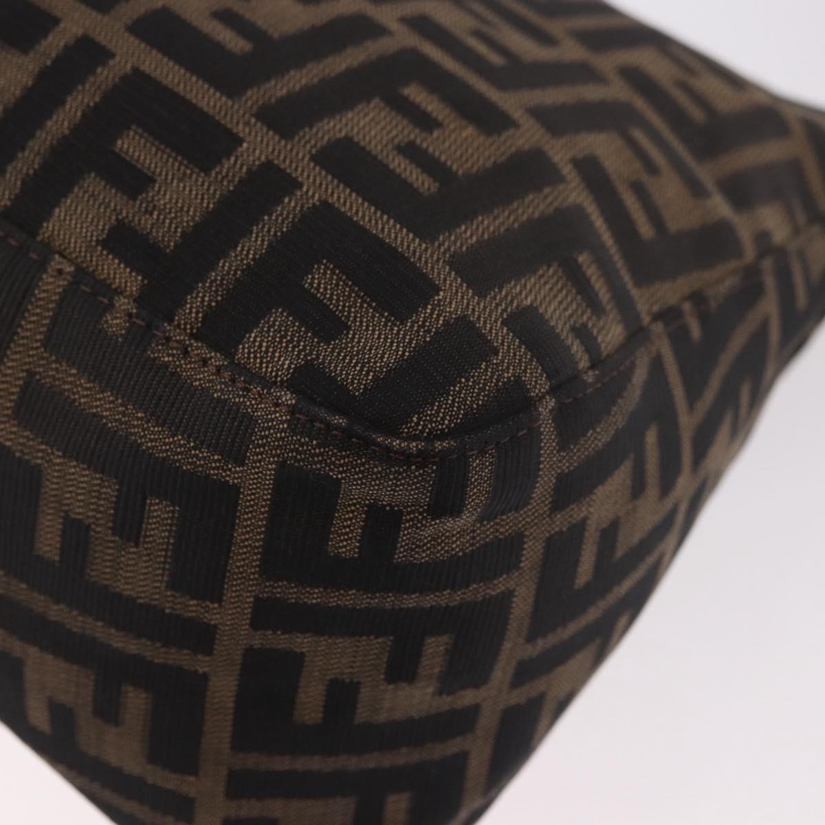 FENDI Mamma Baguette Zucca Canvas Shoulder Bag Brown Silver Auth 187925A