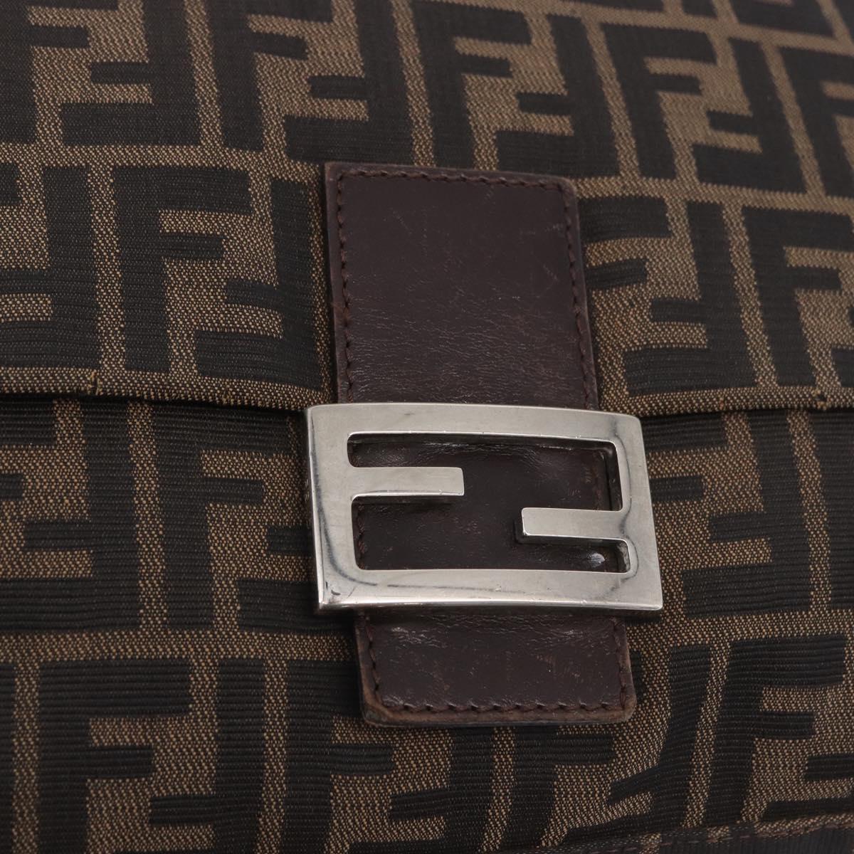 FENDI Mamma Baguette Zucca Canvas Shoulder Bag Brown Silver Auth 187925A