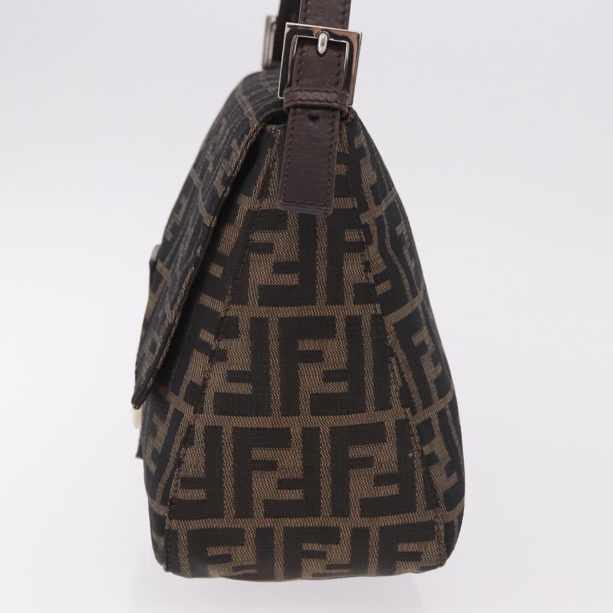 FENDI Mamma Baguette Zucca Canvas Shoulder Bag Brown Silver Auth 187925A