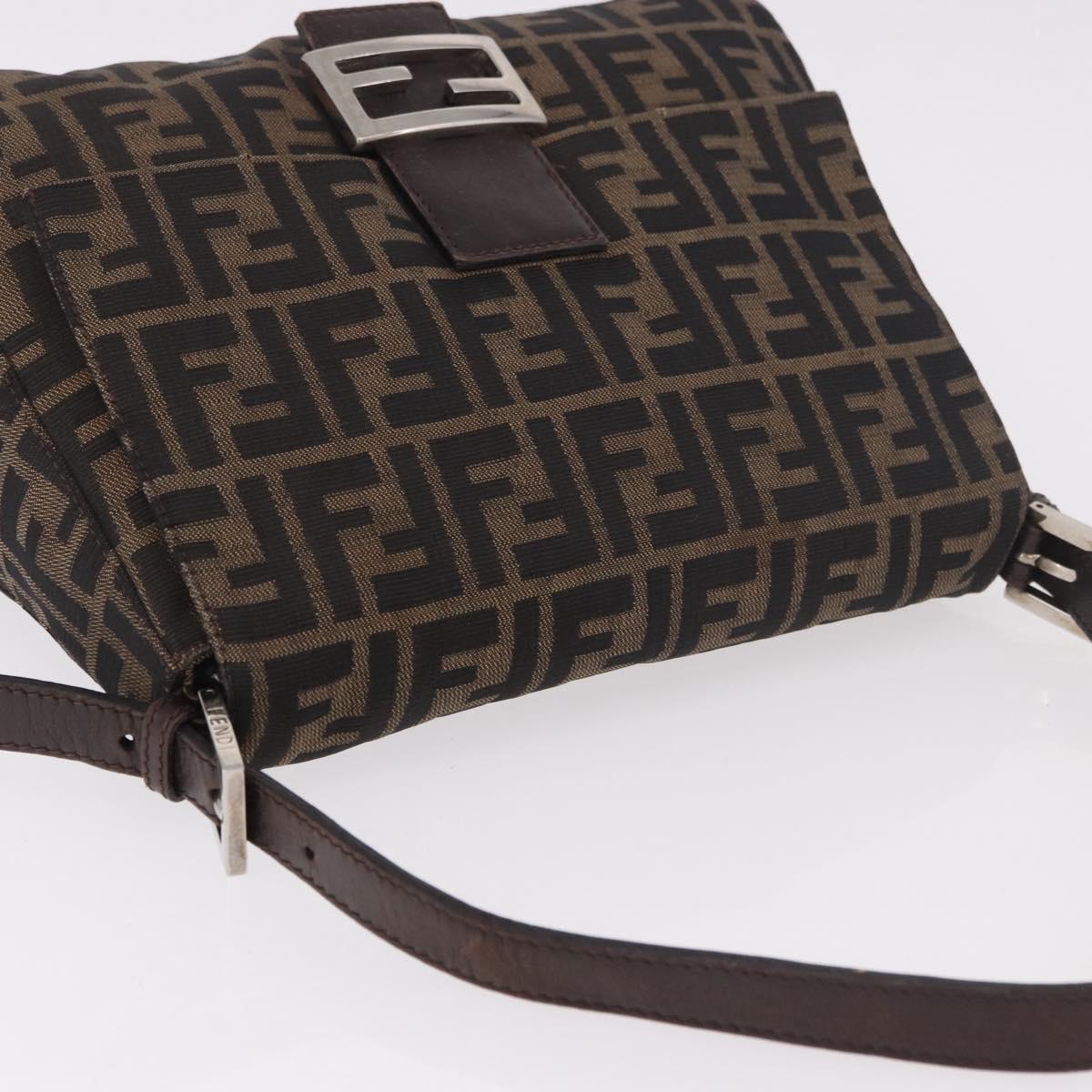 FENDI Mamma Baguette Zucca Canvas Shoulder Bag Brown Silver Auth 187925A