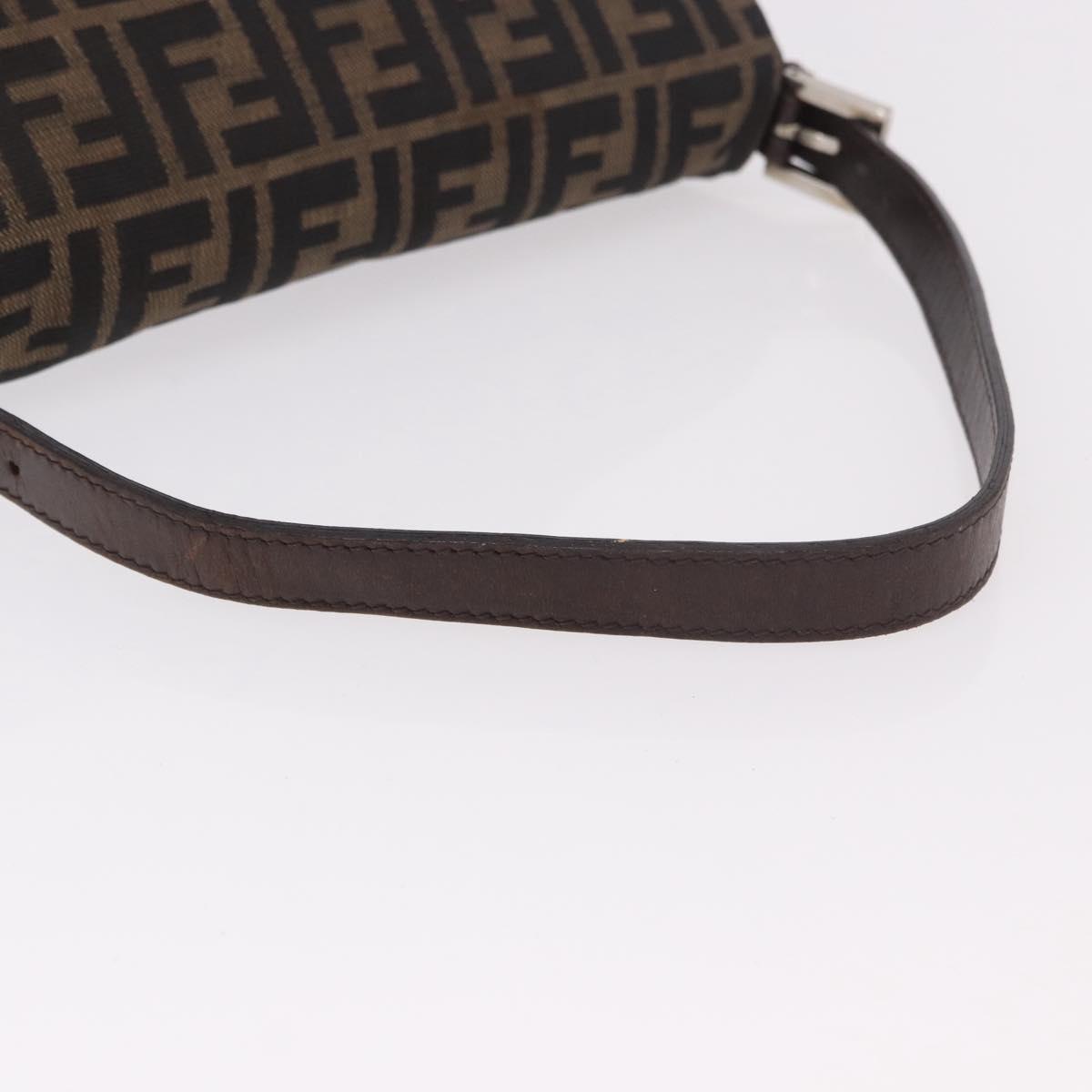 FENDI Mamma Baguette Zucca Canvas Shoulder Bag Brown Silver Auth 187925A