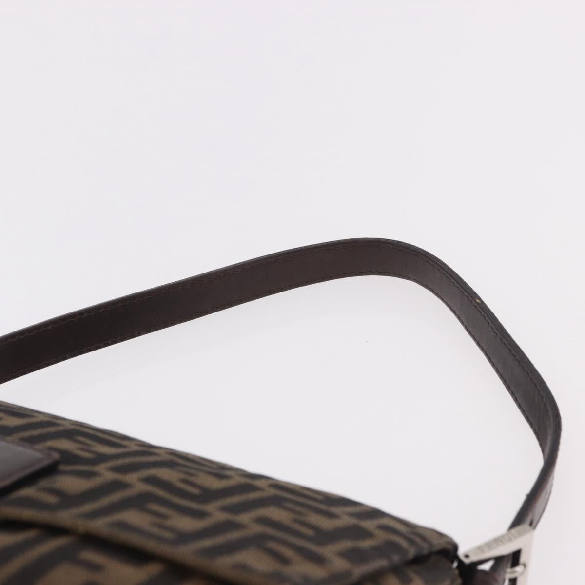 FENDI Mamma Baguette Zucca Canvas Shoulder Bag Brown Silver Auth 187925A