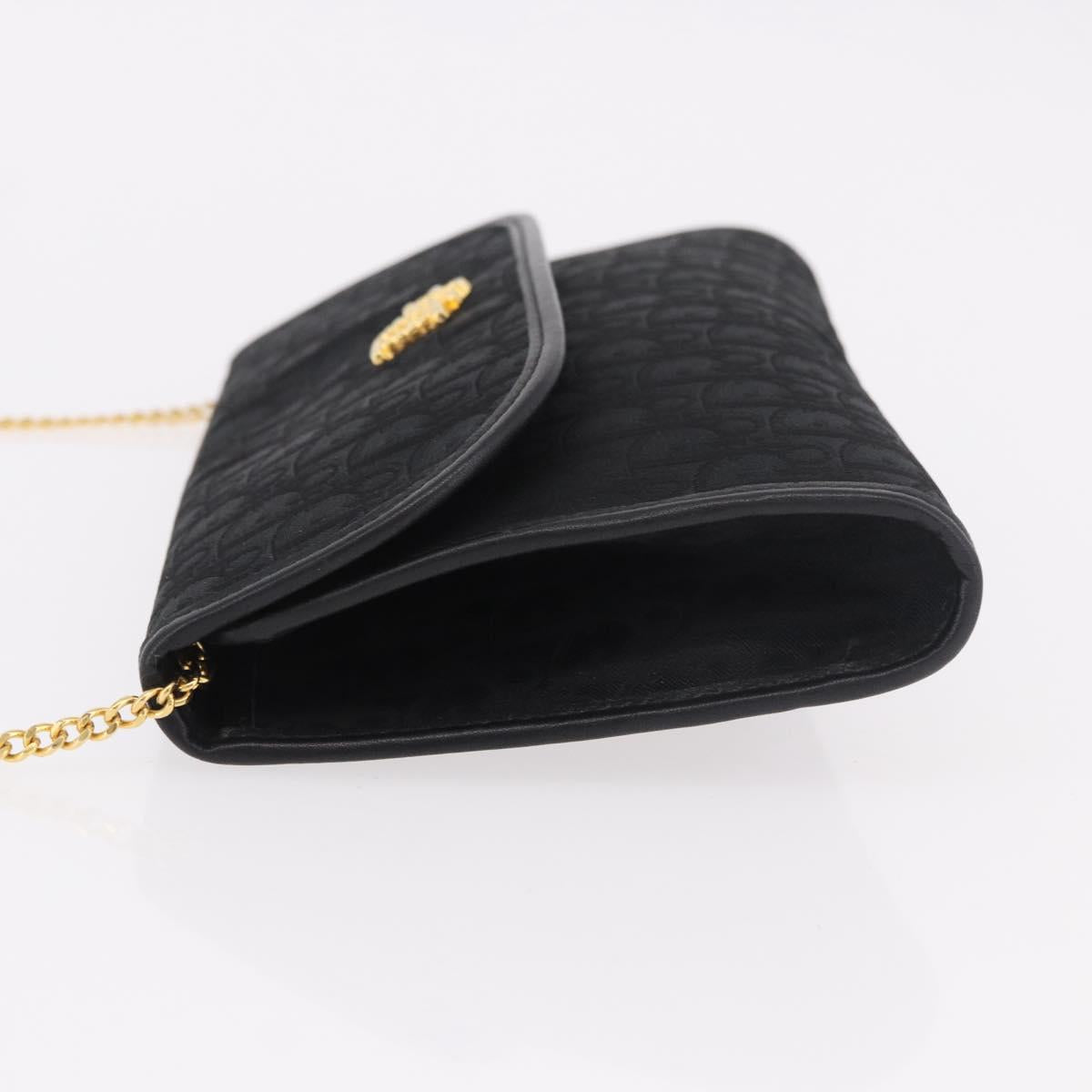 Christian Dior Trotter Canvas Chain Shoulder Bag Black Gold Auth 187926V