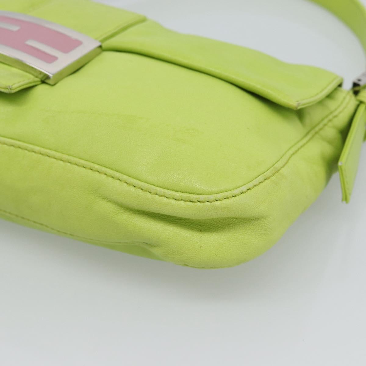 FENDI Mamma Baguette Shoulder Bag Leather Green Silver Auth 187930SAV
