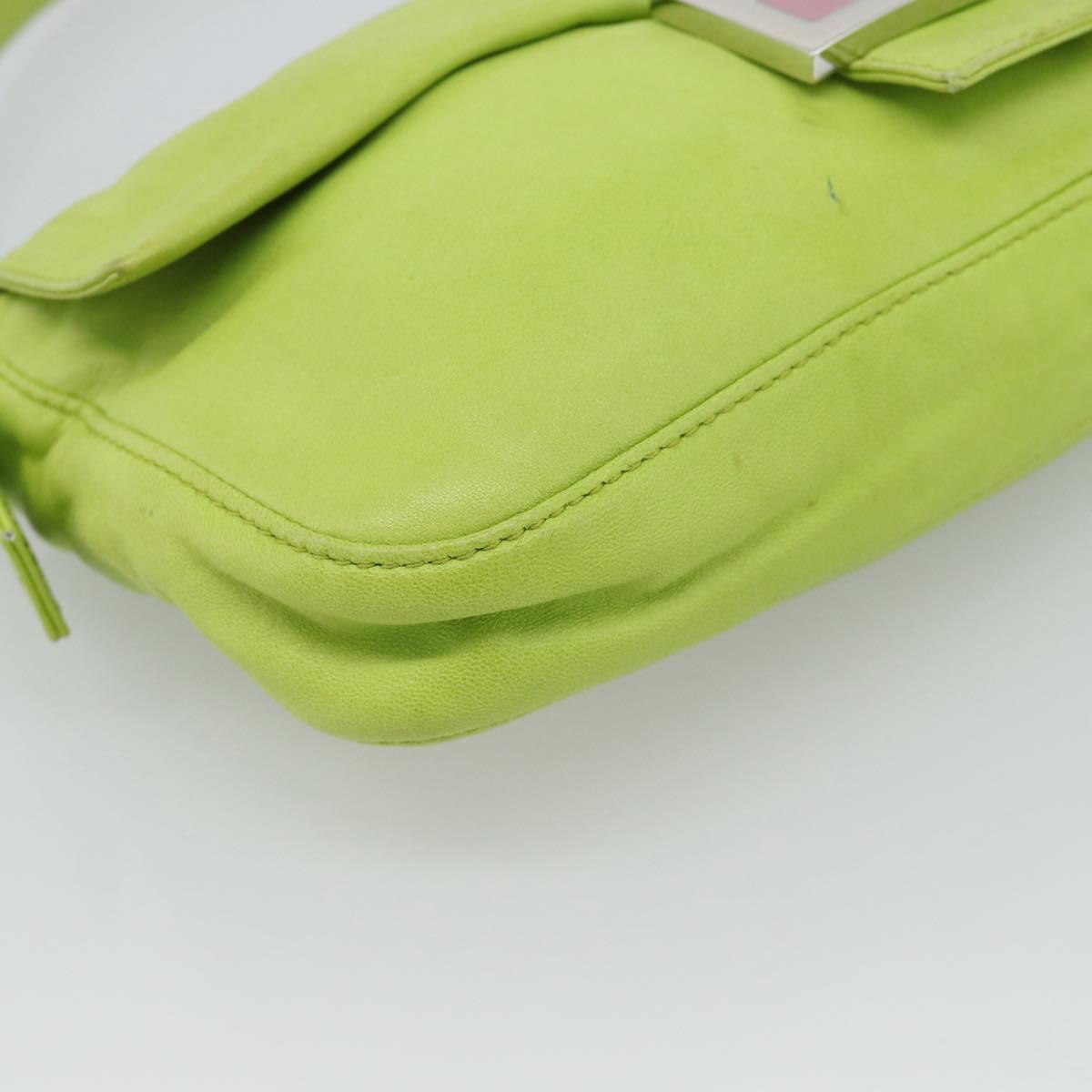 FENDI Mamma Baguette Shoulder Bag Leather Green Silver Auth 187930SAV