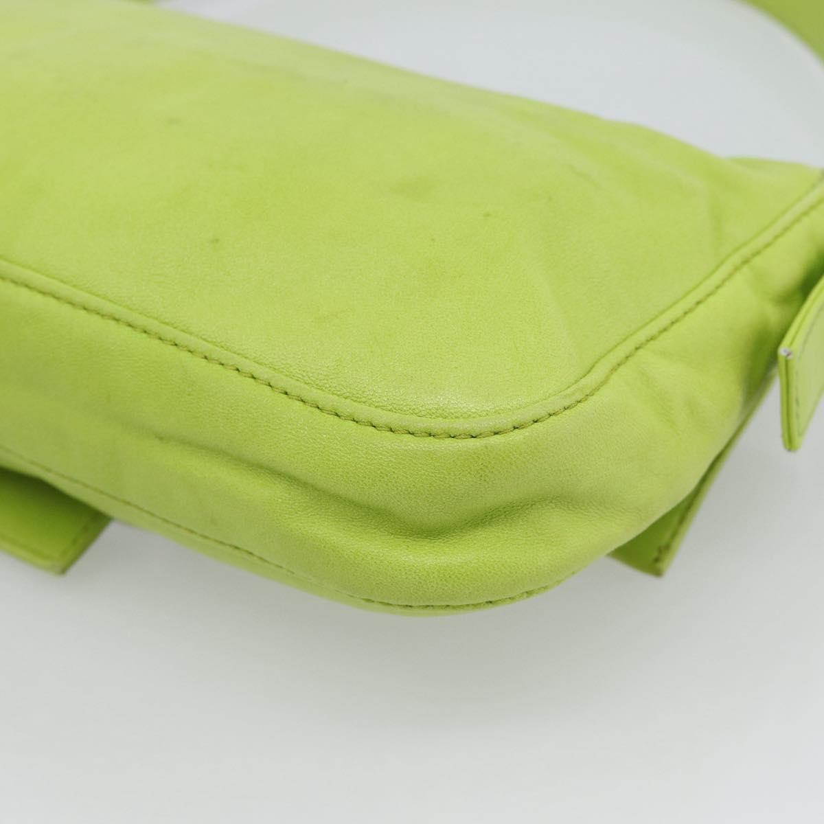 FENDI Mamma Baguette Shoulder Bag Leather Green Silver Auth 187930SAV