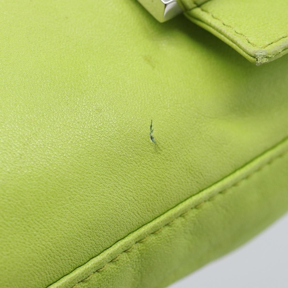 FENDI Mamma Baguette Shoulder Bag Leather Green Silver Auth 187930SAV