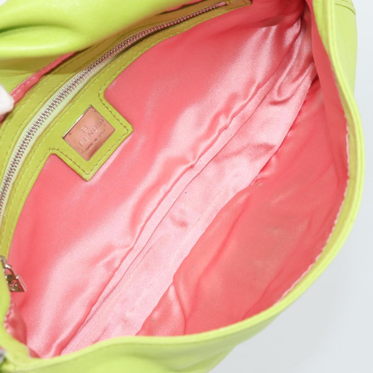 FENDI Mamma Baguette Shoulder Bag Leather Green Silver Auth 187930SAV