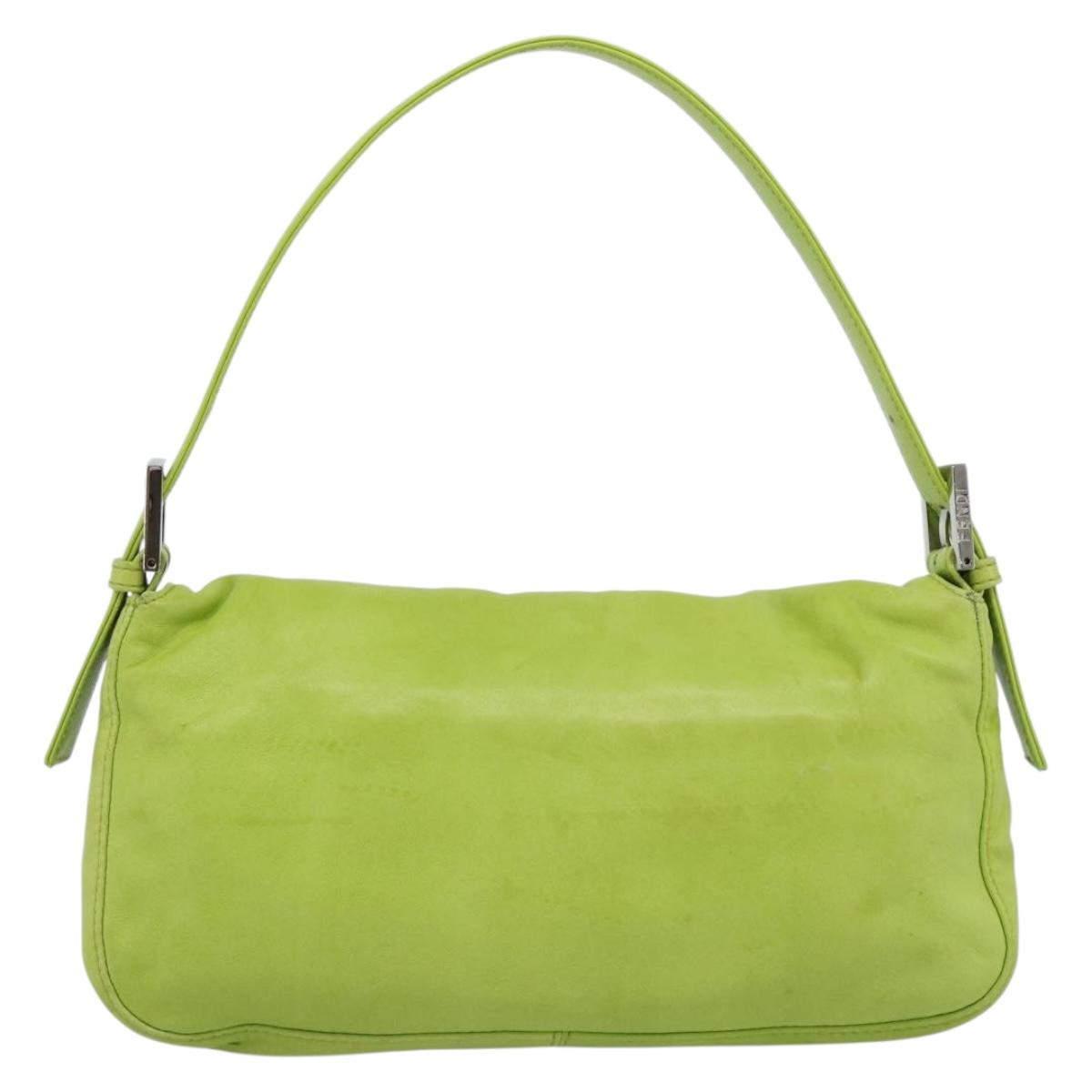 FENDI Mamma Baguette Shoulder Bag Leather Green Silver Auth 187930SAV