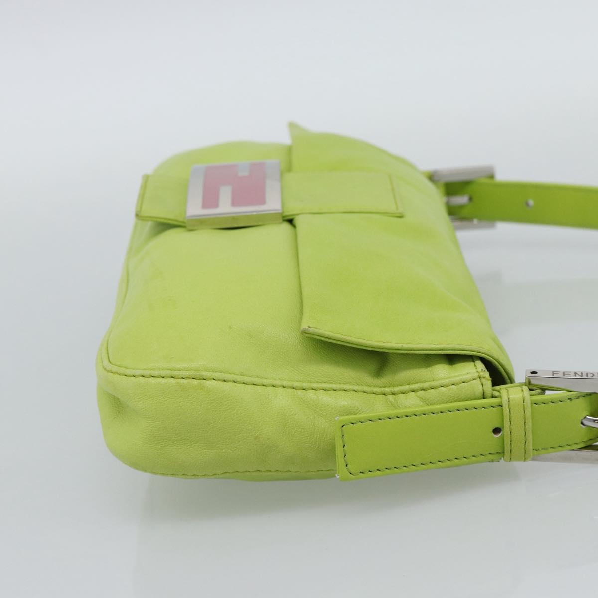 FENDI Mamma Baguette Shoulder Bag Leather Green Silver Auth 187930SAV