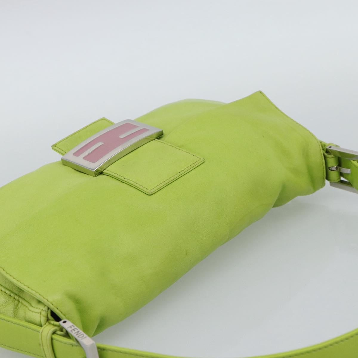 FENDI Mamma Baguette Shoulder Bag Leather Green Silver Auth 187930SAV