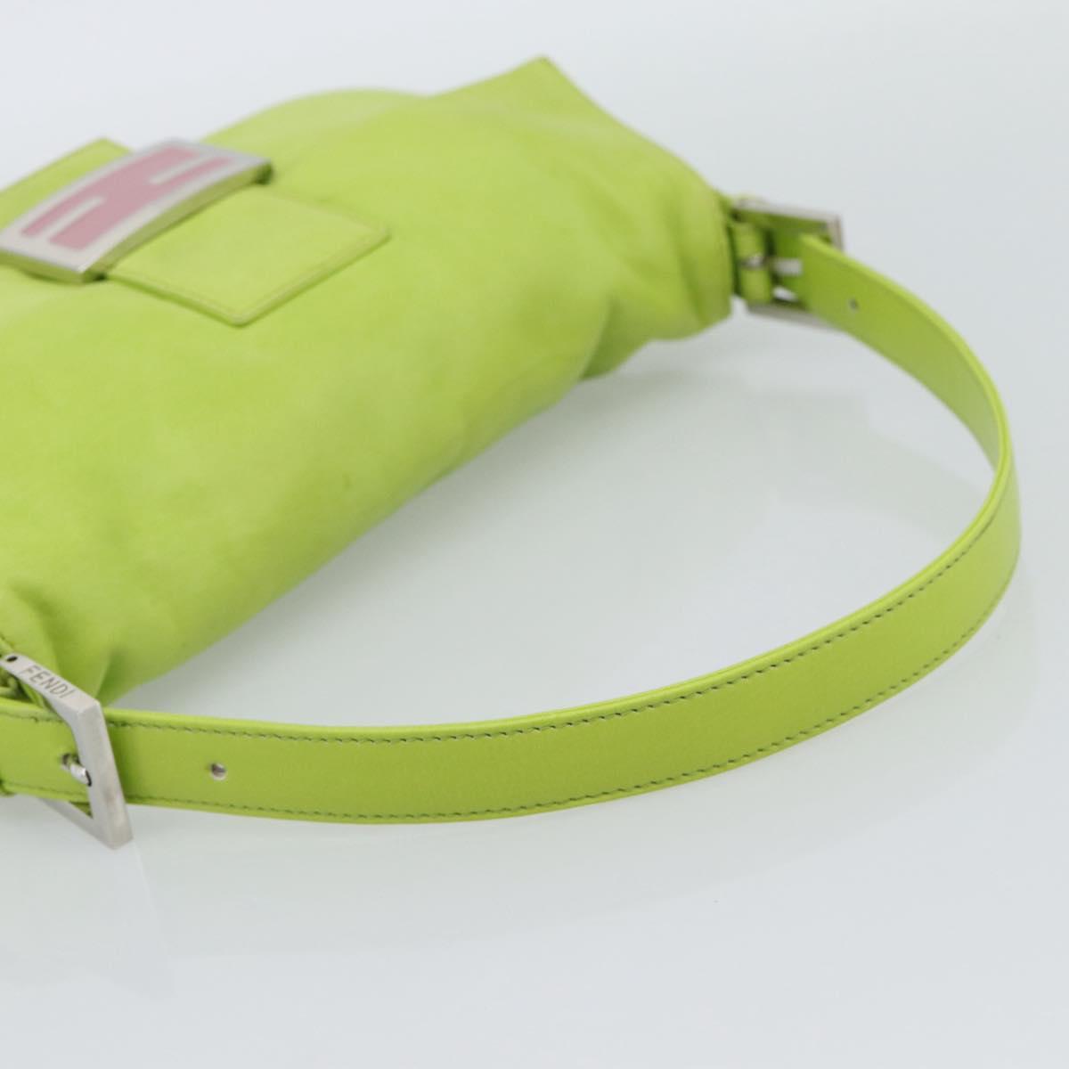 FENDI Mamma Baguette Shoulder Bag Leather Green Silver Auth 187930SAV