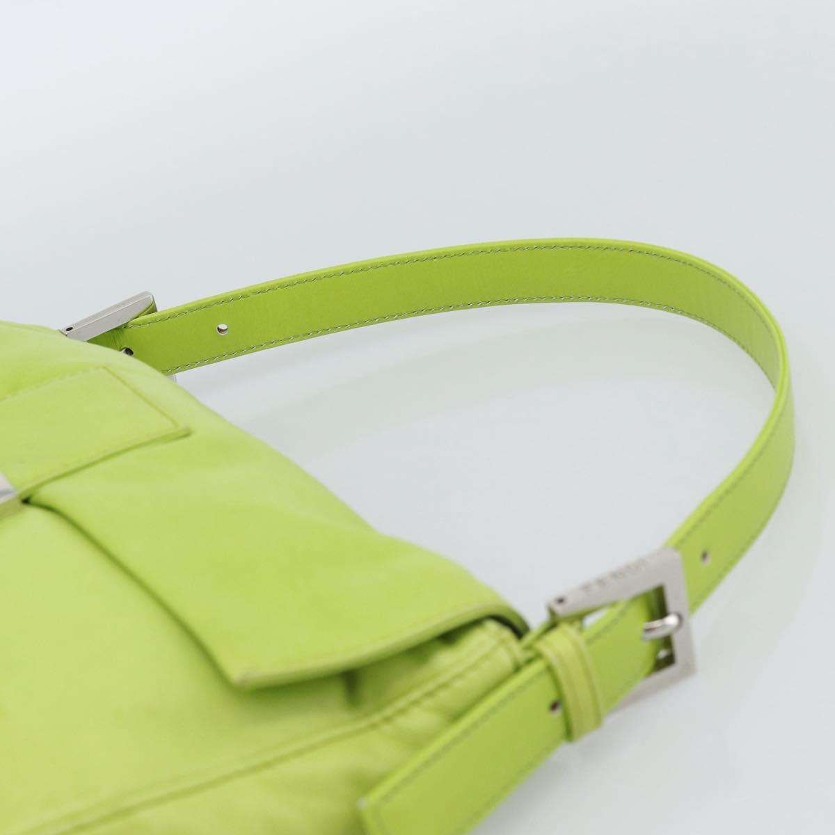 FENDI Mamma Baguette Shoulder Bag Leather Green Silver Auth 187930SAV